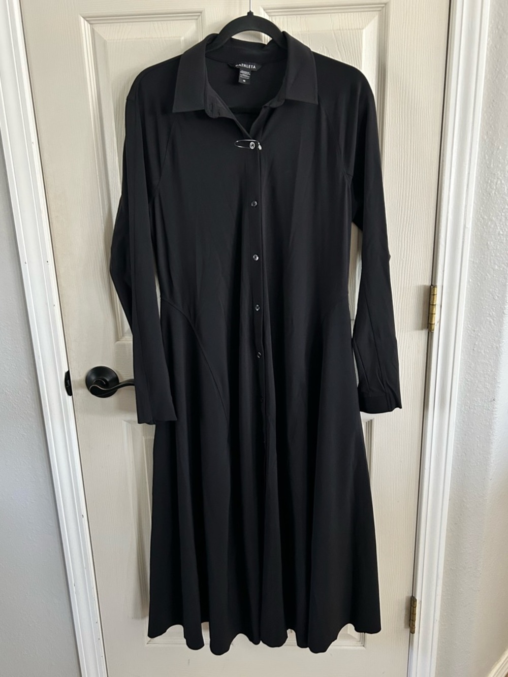 Athleta Cosmic Layer Dress Button Front Collared NWOT Black Nylon Athletic MIDI - Picture 16 of 16
